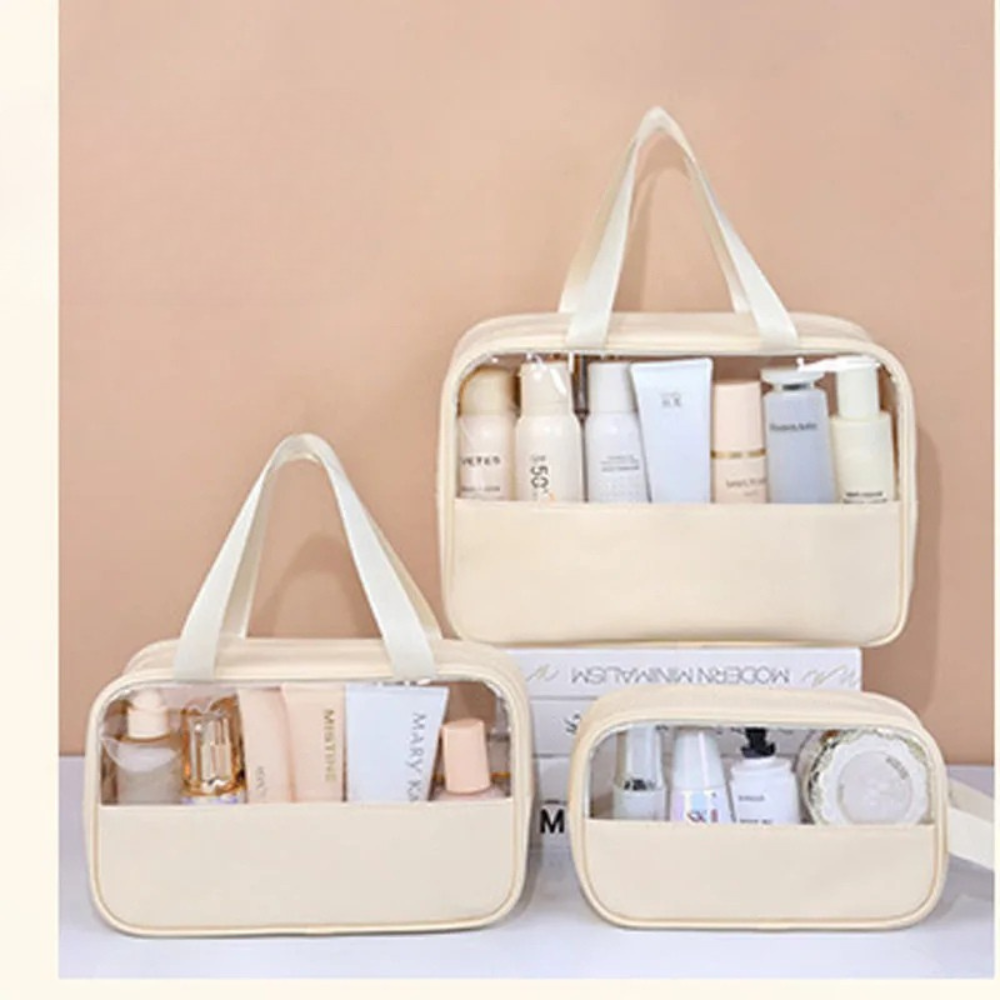 Set de 3 Trousses de Toilette Transparentes en PVC – Sac de Voyage Imperméable Grande Capacité