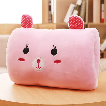 Coussin de voyage chauffe-mains en peluche dessin animé confort