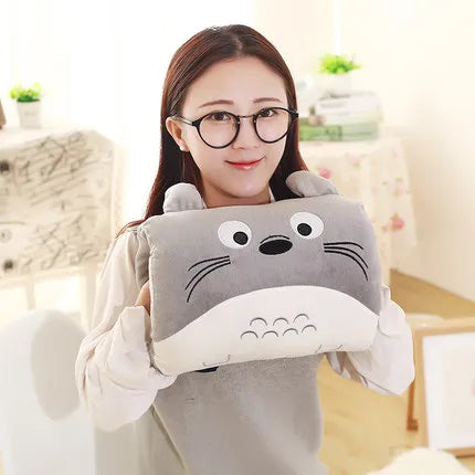 Coussin de voyage chauffe-mains en peluche dessin animé confort