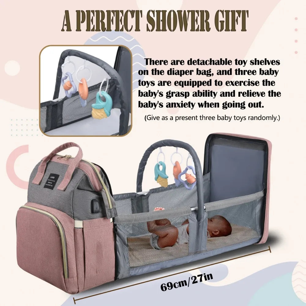 Sac à Dos Maman 3-en-1 avec Lit Bébé Pliable & Grande Capacité
