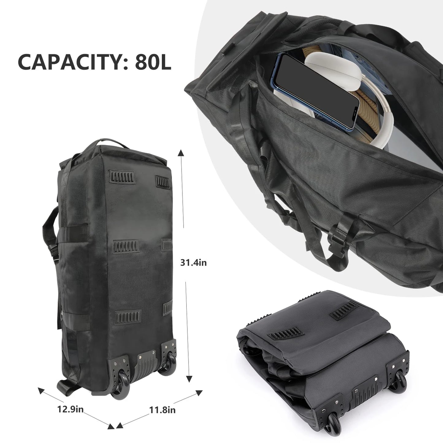 Sac de Voyage XXL à roulettes pliable – Duffel 80L