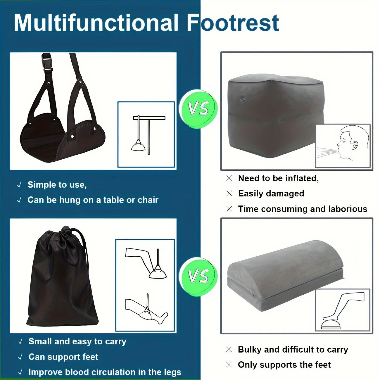 Lot de 2 Repose-Pieds Suspendus de Voyage