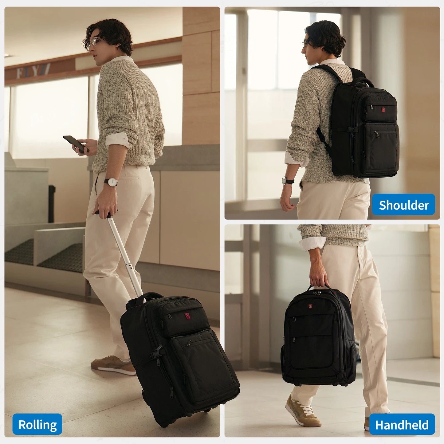 Sac à Dos Trolley Business OIWAS avec Roulettes et Compartiment Ordinateur 17"