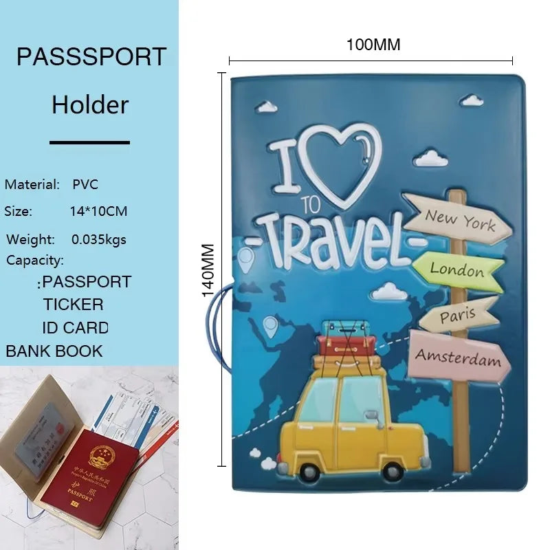 Porte-Passeport Coloré en PVC Motifs Voyage