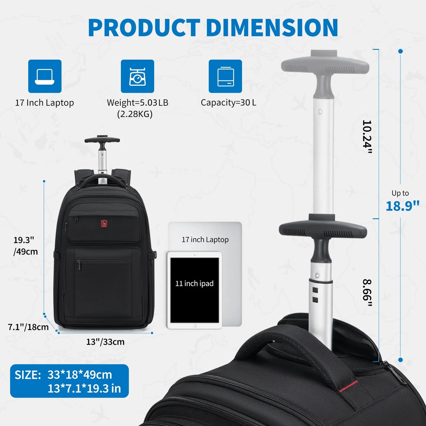 Sac à Dos Trolley Business OIWAS avec Roulettes et Compartiment Ordinateur 17"