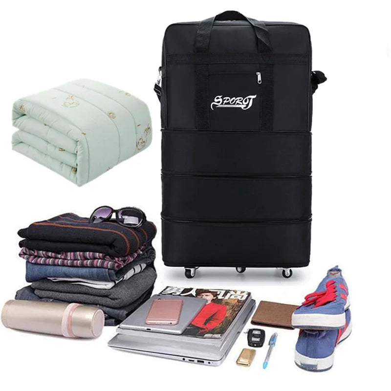 Sac de Voyage Trolley Noir Extensible à Roulettes – Grande Valise Polyvalente