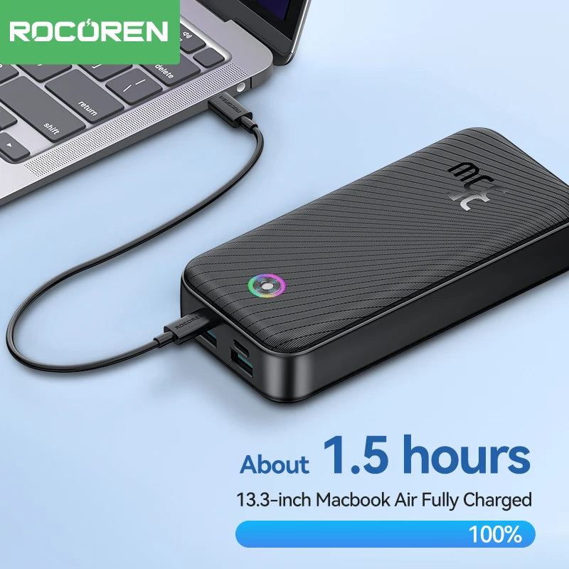 Power Bank Rocoren 20000mAh 35W QC 3.0/PD 3.0 – Batterie externe rapide pour voyages