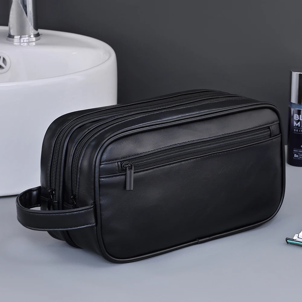 Trousse de toilette homme double compartiment en cuir PU