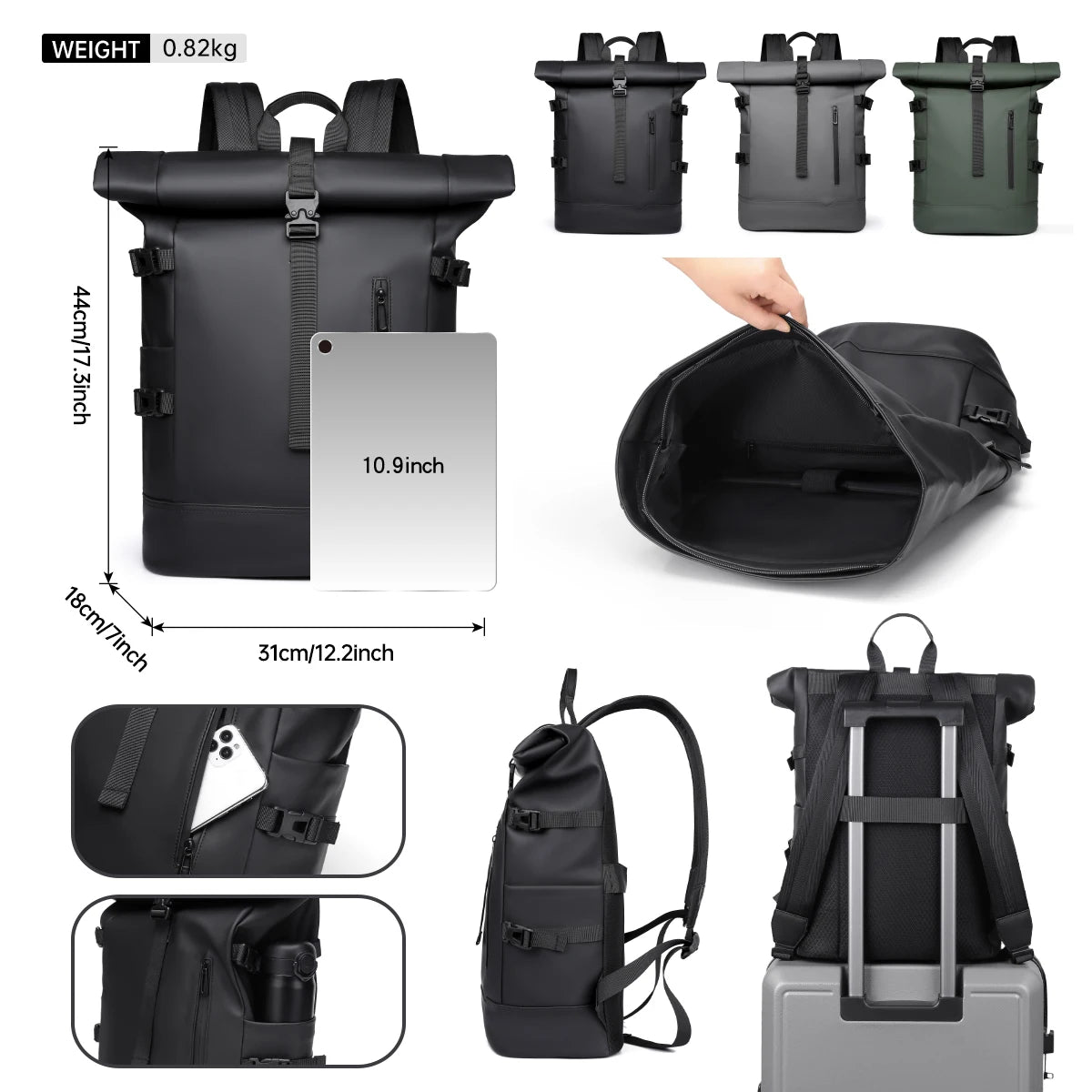 Sac à dos roll-top en nylon imperméable