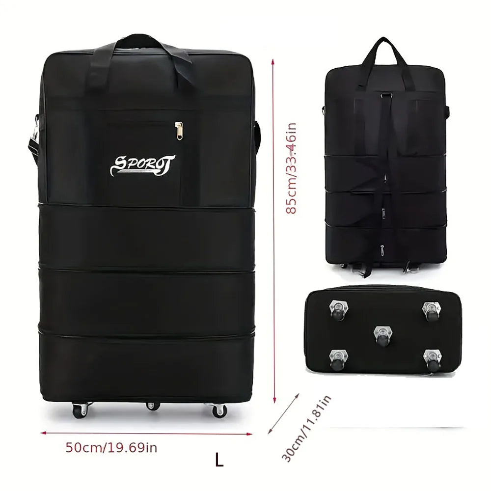 Sac de Voyage Trolley Noir Extensible à Roulettes – Grande Valise Polyvalente