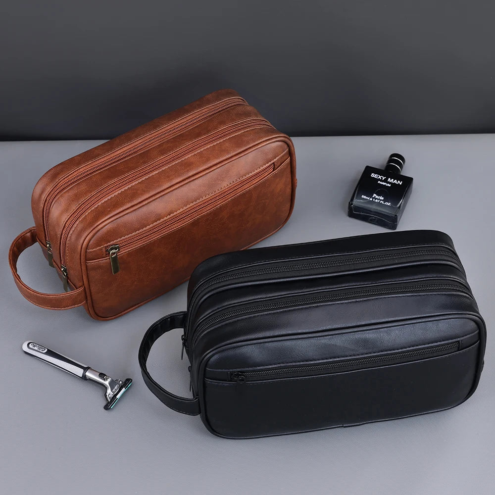 Trousse de toilette homme double compartiment en cuir PU