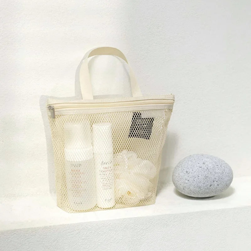 Sac de Toilette en Maille Polyester – Trousse Transparente Respirante pour Voyage et Salle de Bain