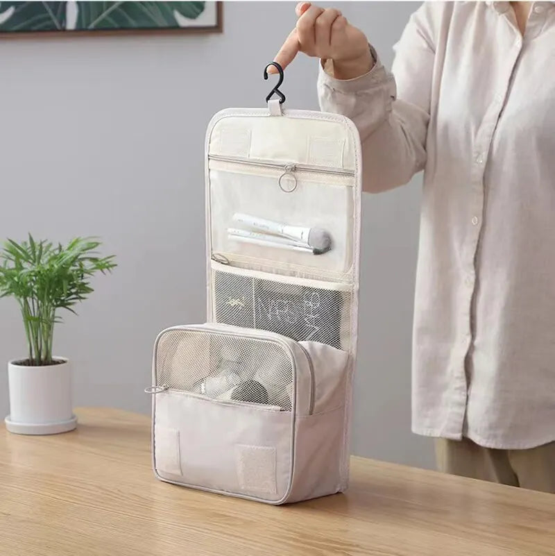 Trousse de Toilette Suspendue en Nylon Imperméable – Multi-compartiments avec Crochet de Voyage