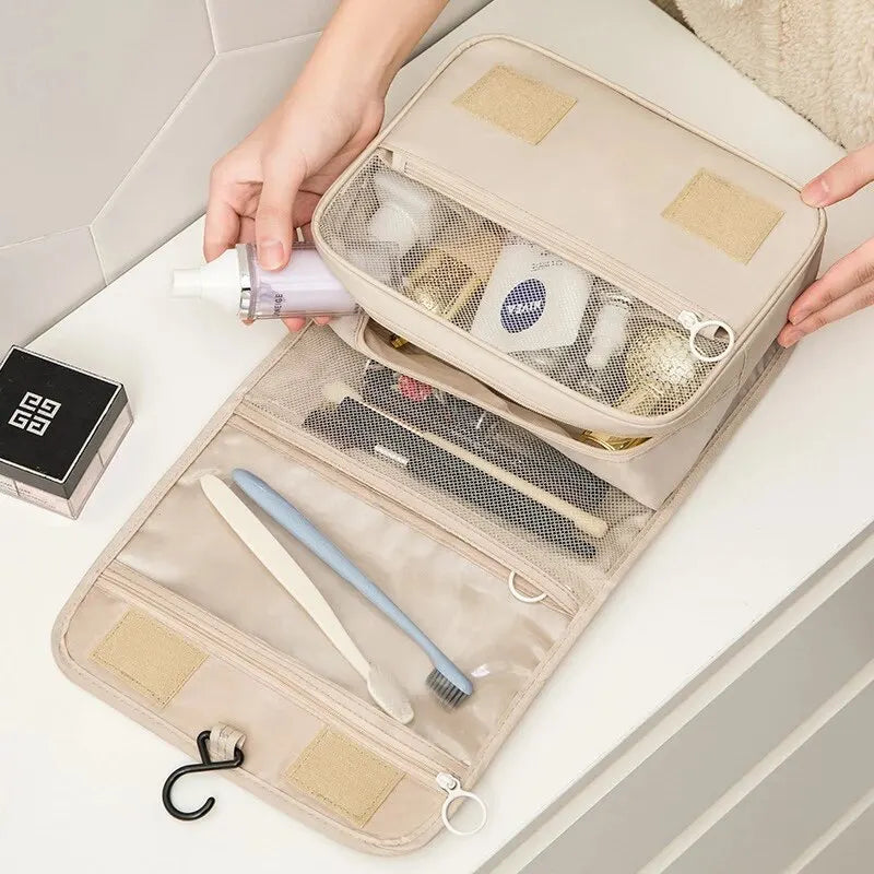 Trousse de Toilette Suspendue en Nylon Imperméable – Multi-compartiments avec Crochet de Voyage