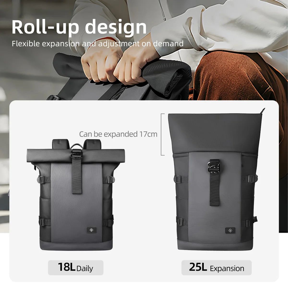 Sac à Dos Roll-Top Étanche HK 17” – Grande Capacité Polyvalente