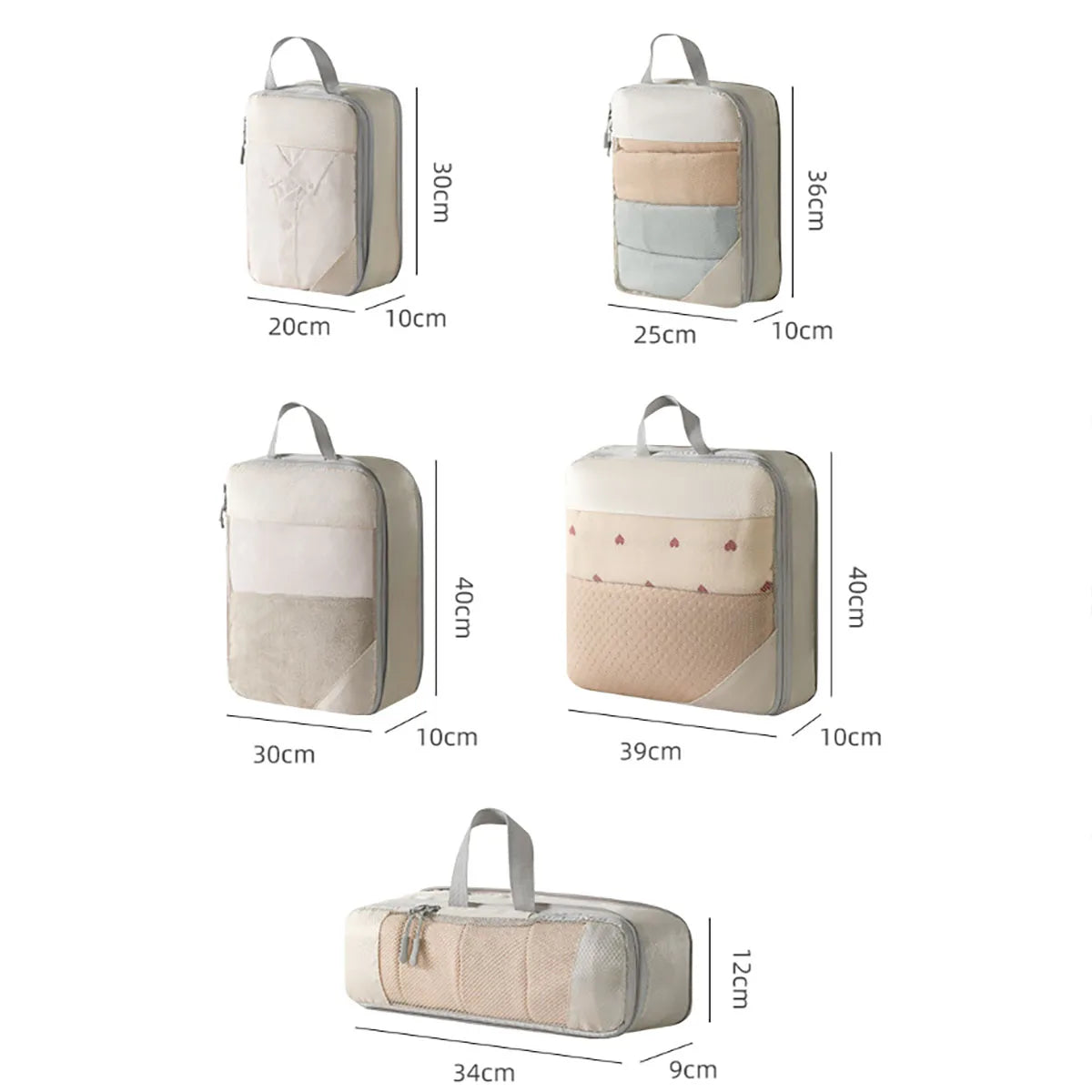Set de 5 cubes de rangement compressibles en polyester pour valise et voyage