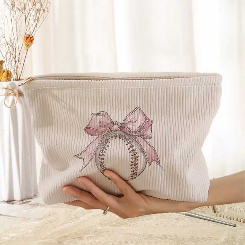 Trousse de toilette enfant motifs cœurs en velours côtelé