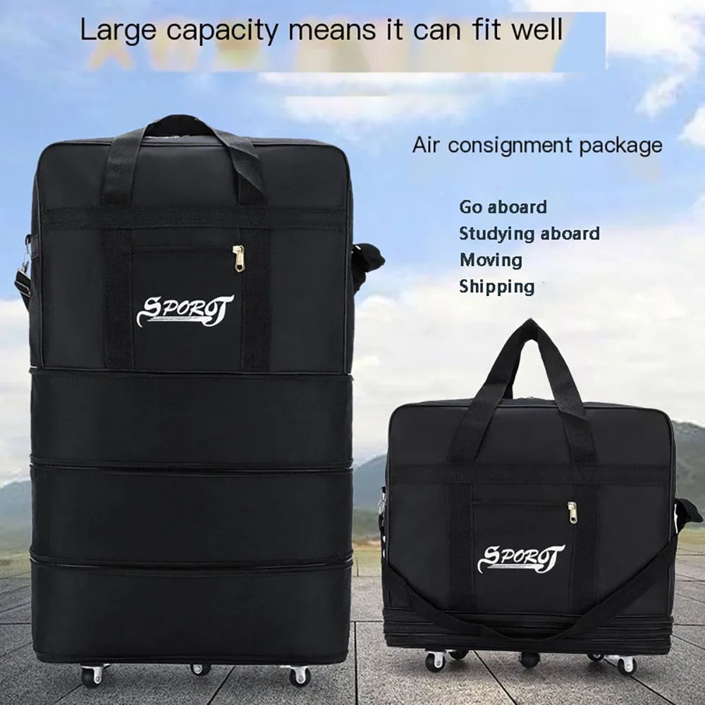 Sac de Voyage Trolley Noir Extensible à Roulettes – Grande Valise Polyvalente