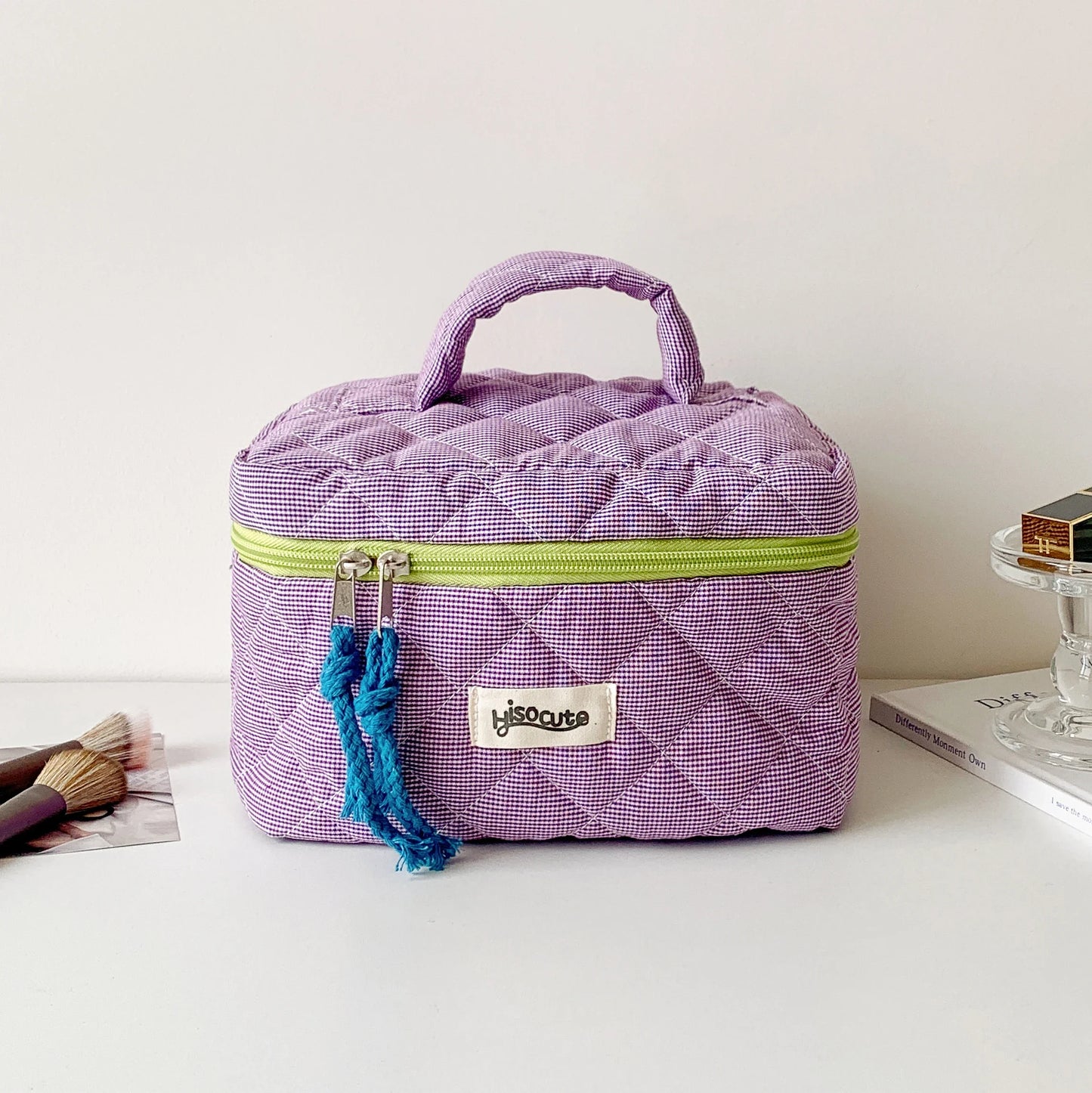 Sac de Rangement Cosmétique à Carreaux – Style Simple et Coloré