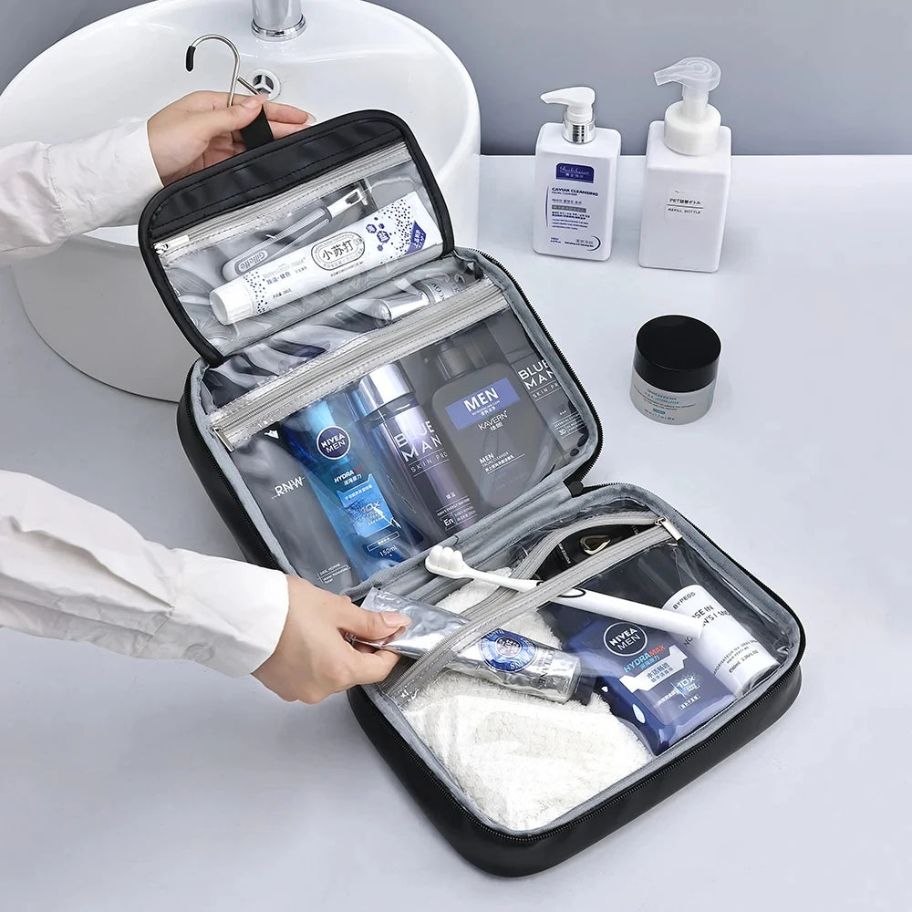 Trousse de toilette suspendue en cuir PU imperméable
