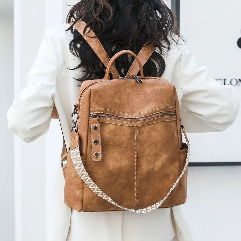 Sac à dos de voyage rétro en cuir PU imperméable