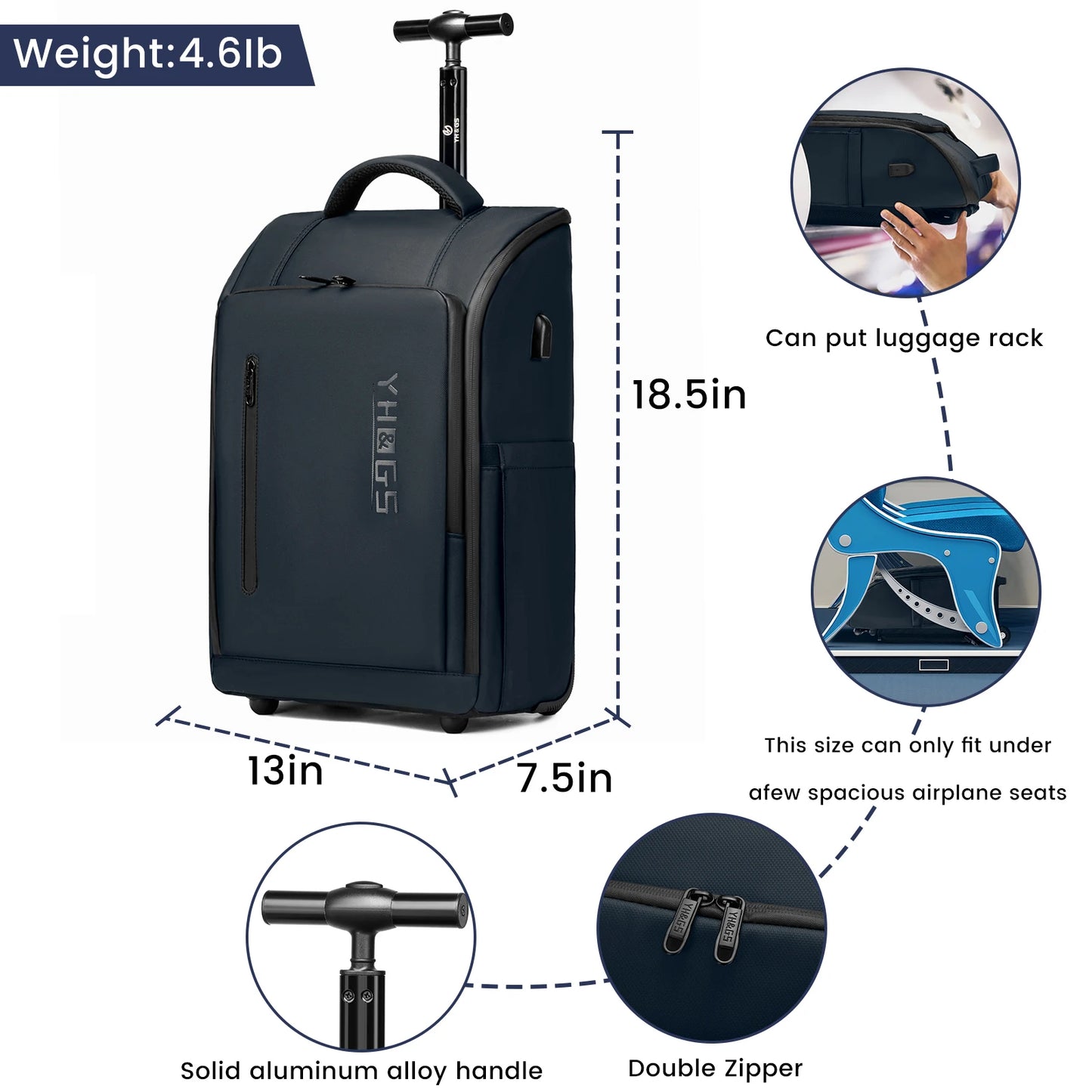 Sac à Dos Business à Roulettes 18" Étanche avec Compartiment Ordinateur Portable