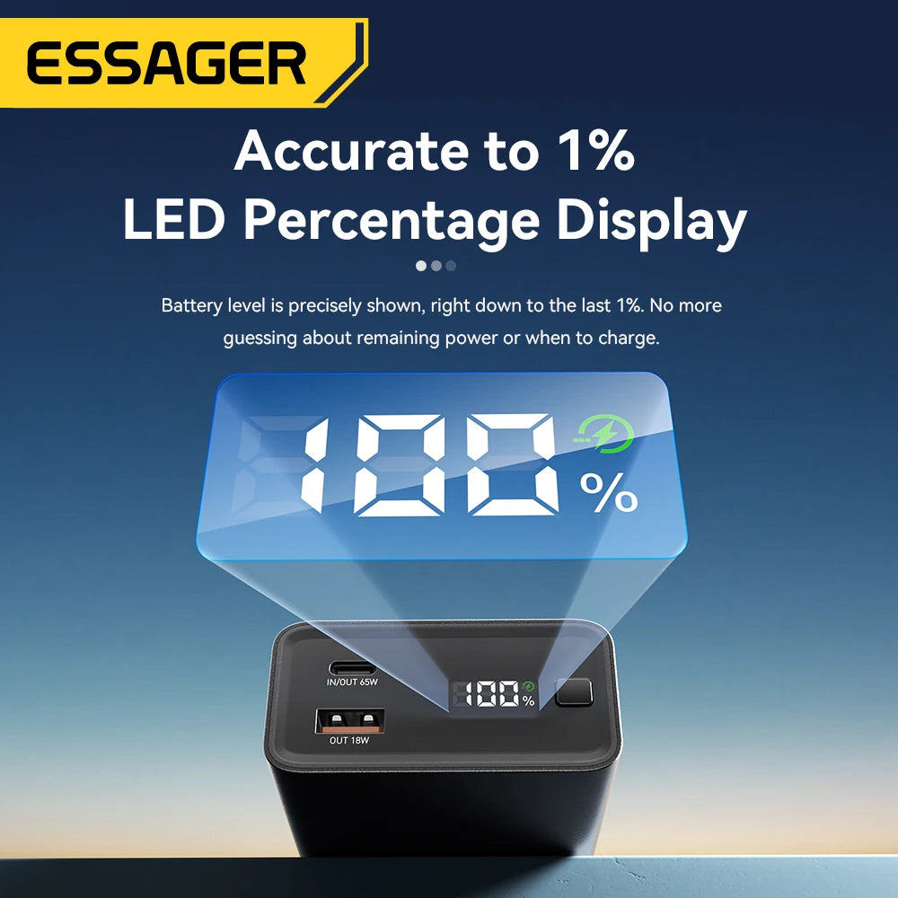 Batterie Externe Essager 20000mAh 65W – Charge Rapide PD & QC