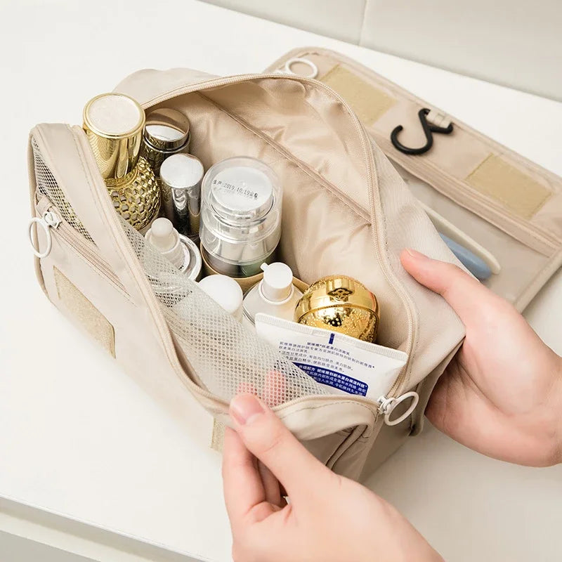 Trousse de Toilette Suspendue en Nylon Imperméable – Multi-compartiments avec Crochet de Voyage