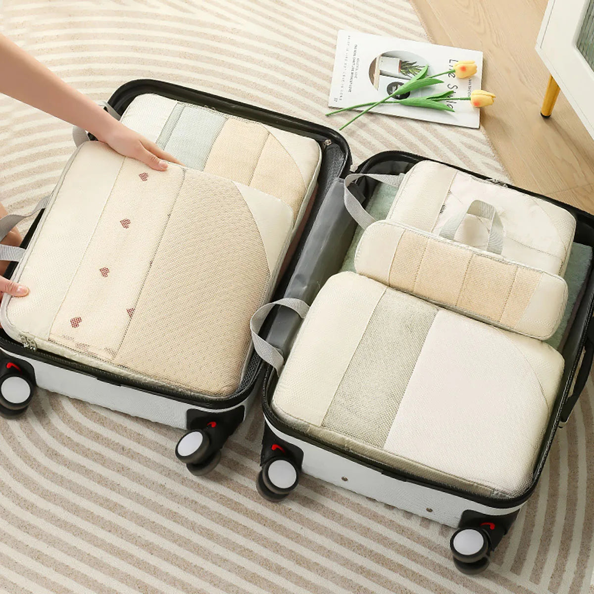 Set de 5 cubes de rangement compressibles en polyester pour valise et voyage