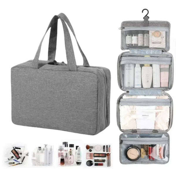Trousse de toilette pliable en polyester imperméable, coloris gris