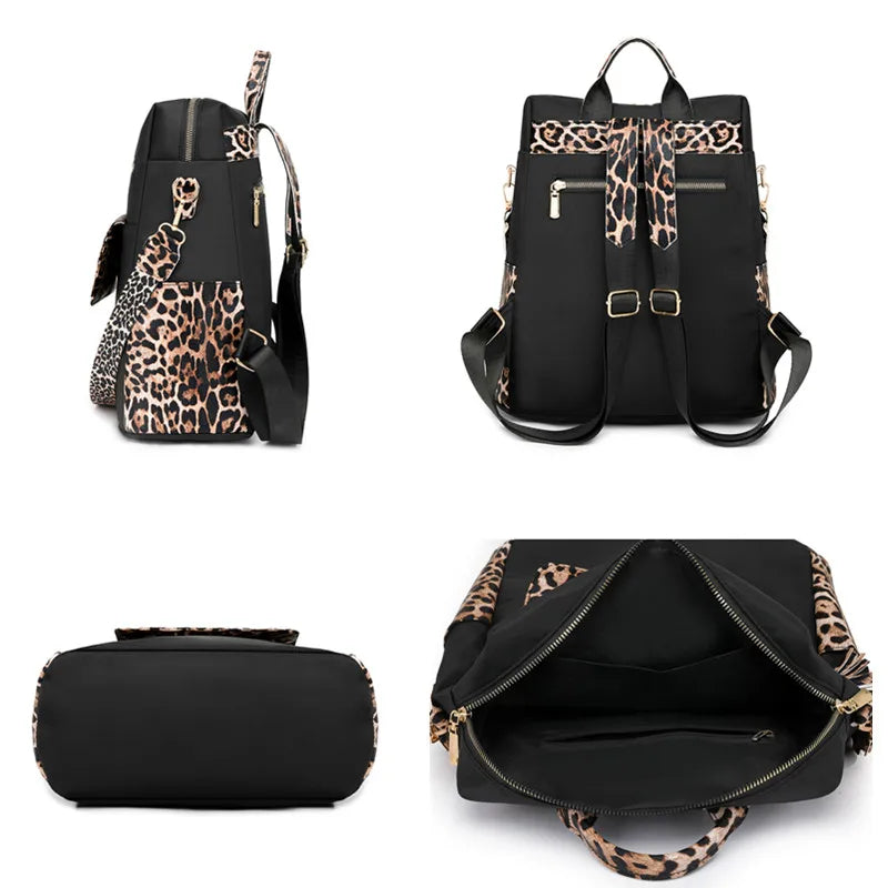 Sac à dos femme en nylon avec imprimé léopard