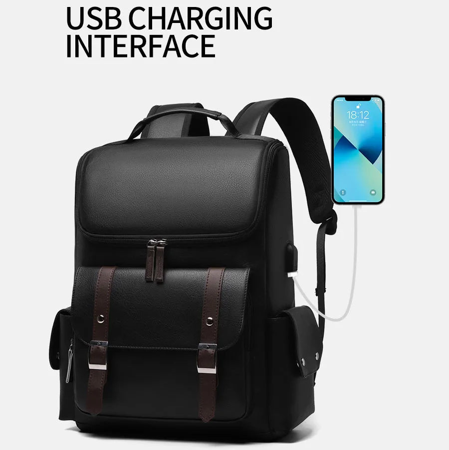 Sac à dos rétro en similicuir avec port USB
