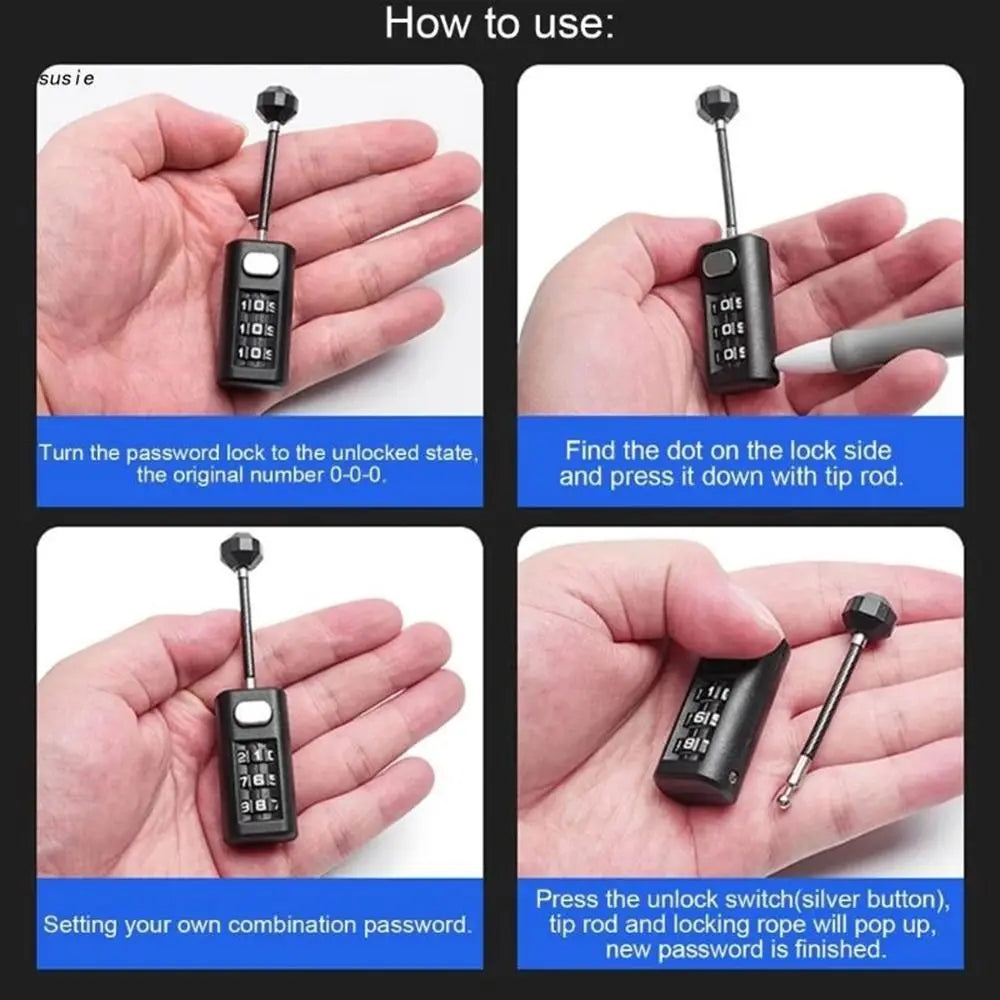 Cadenas à Code 3 Chiffres Miniature avec Câble Acier