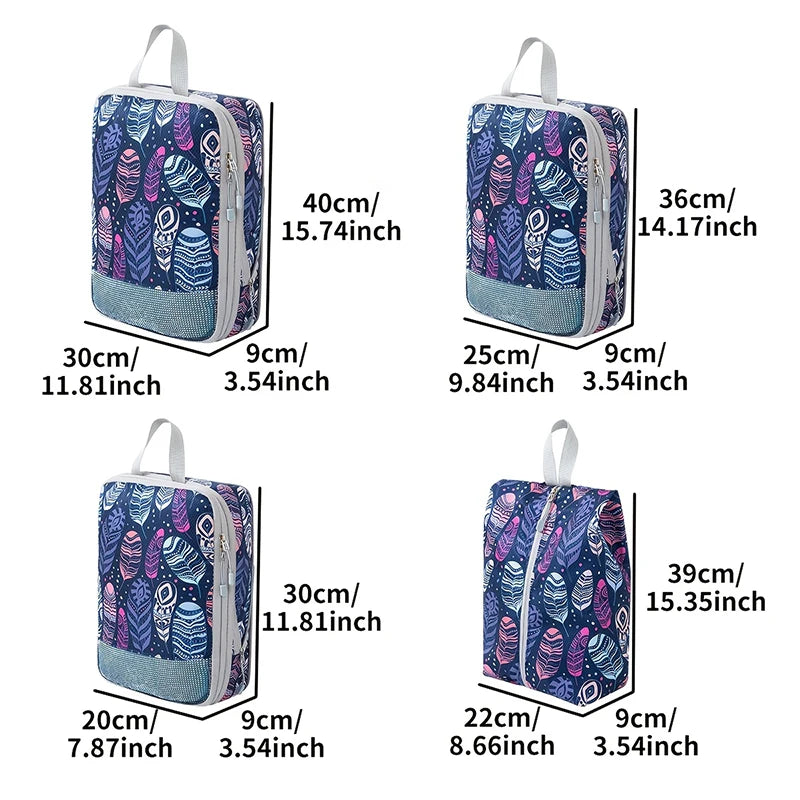 Set de 4 cubes de rangement compressibles imprimés en polyester pour valise