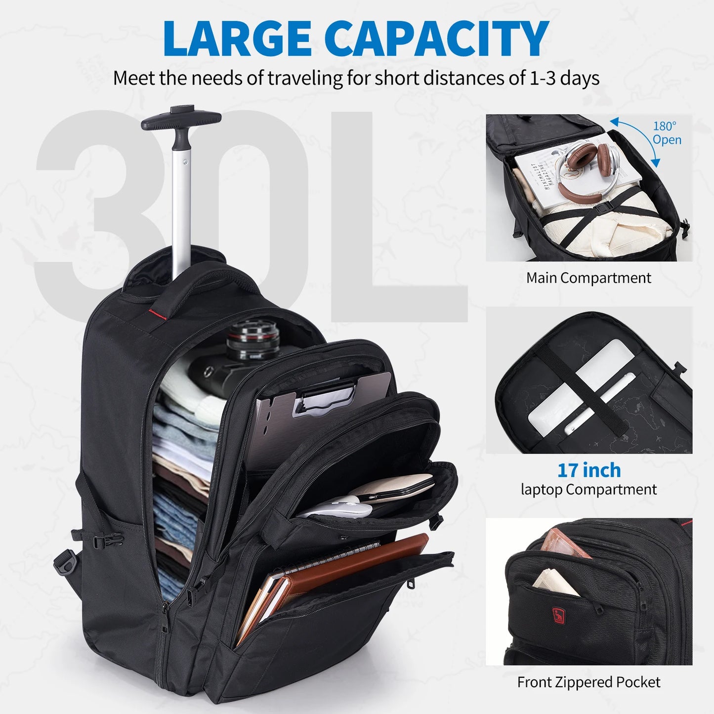 Sac à Dos Trolley Business OIWAS avec Roulettes et Compartiment Ordinateur 17"