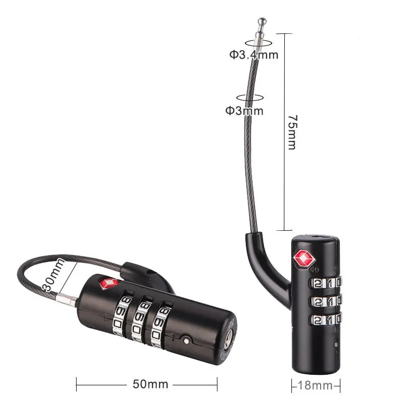 Cadenas TSA à câble acier 3 chiffres – Voyage compact et sécurisé