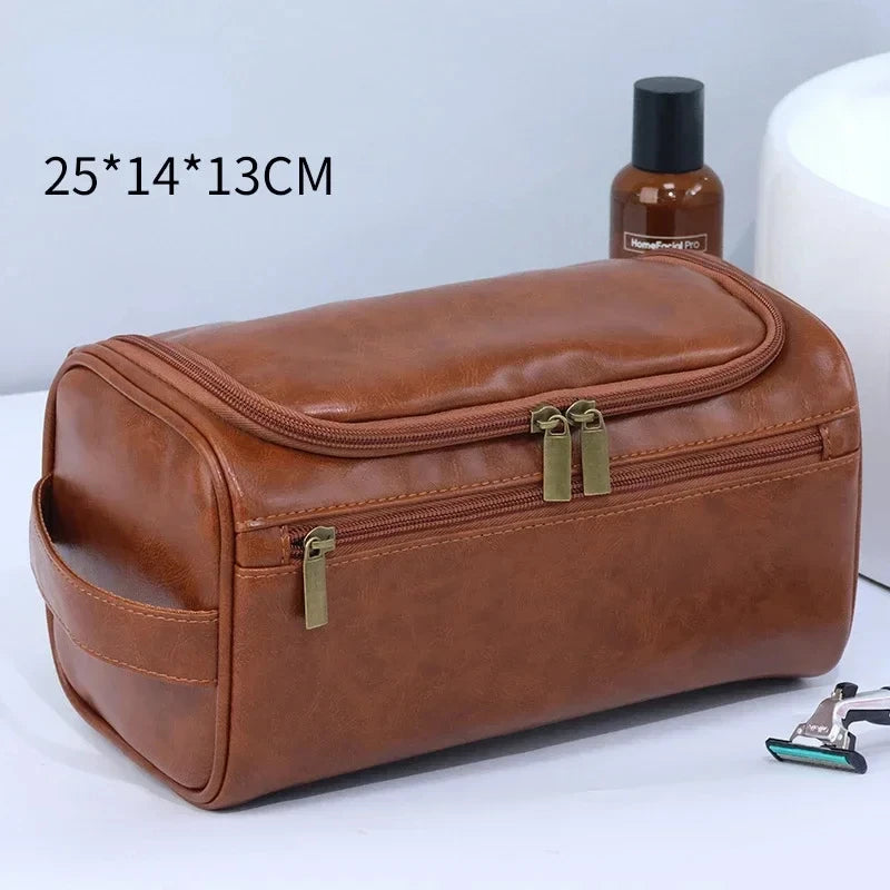 Trousse de Toilette Suspendue en Similicuir – Grande Capacité Unisexe avec Crochet