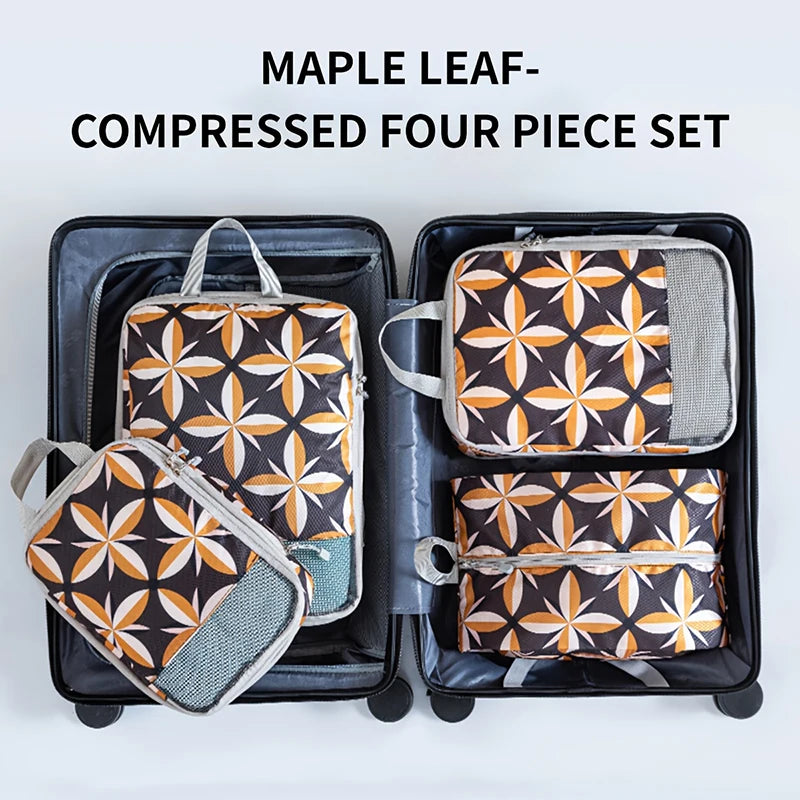 Set de 4 cubes de rangement compressibles imprimés en polyester pour valise