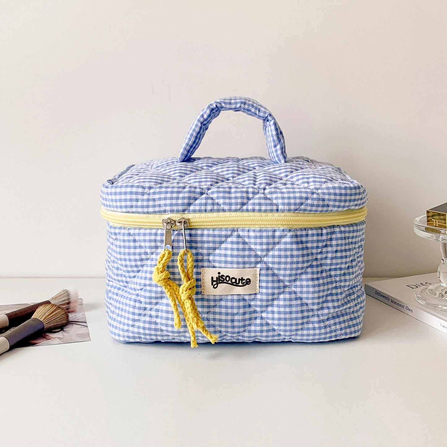 Sac de Rangement Cosmétique à Carreaux – Style Simple et Coloré