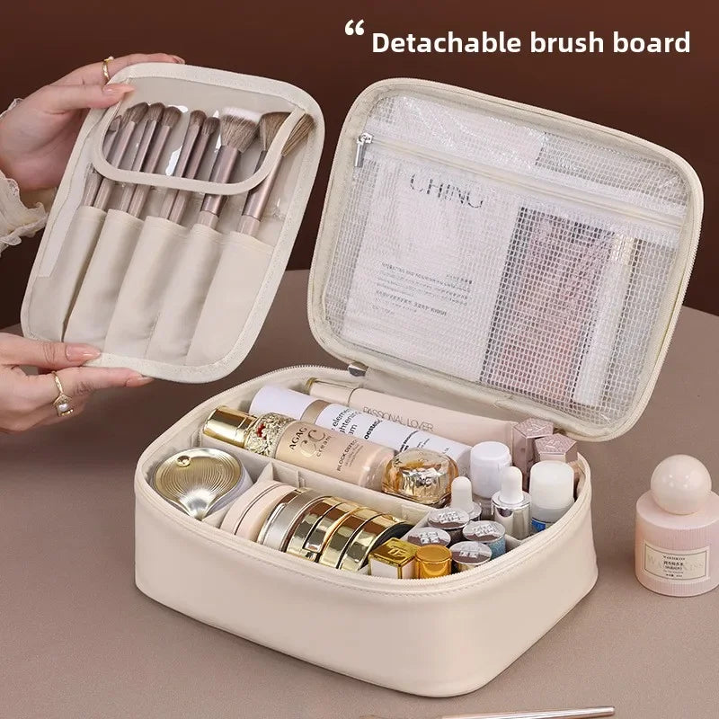 Trousse de Maquillage Luxe en Similicuir – Grande Capacité avec Compartiment Pinceaux Détachable