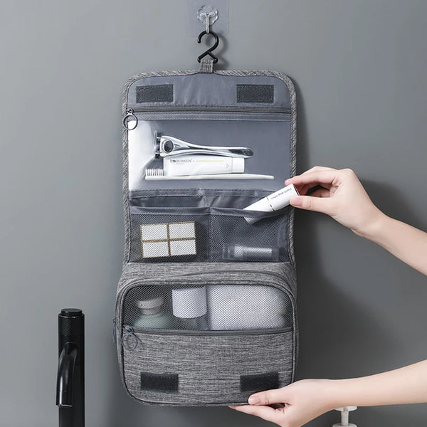 Sac de toilette suspendu en Oxford, coloris bleu