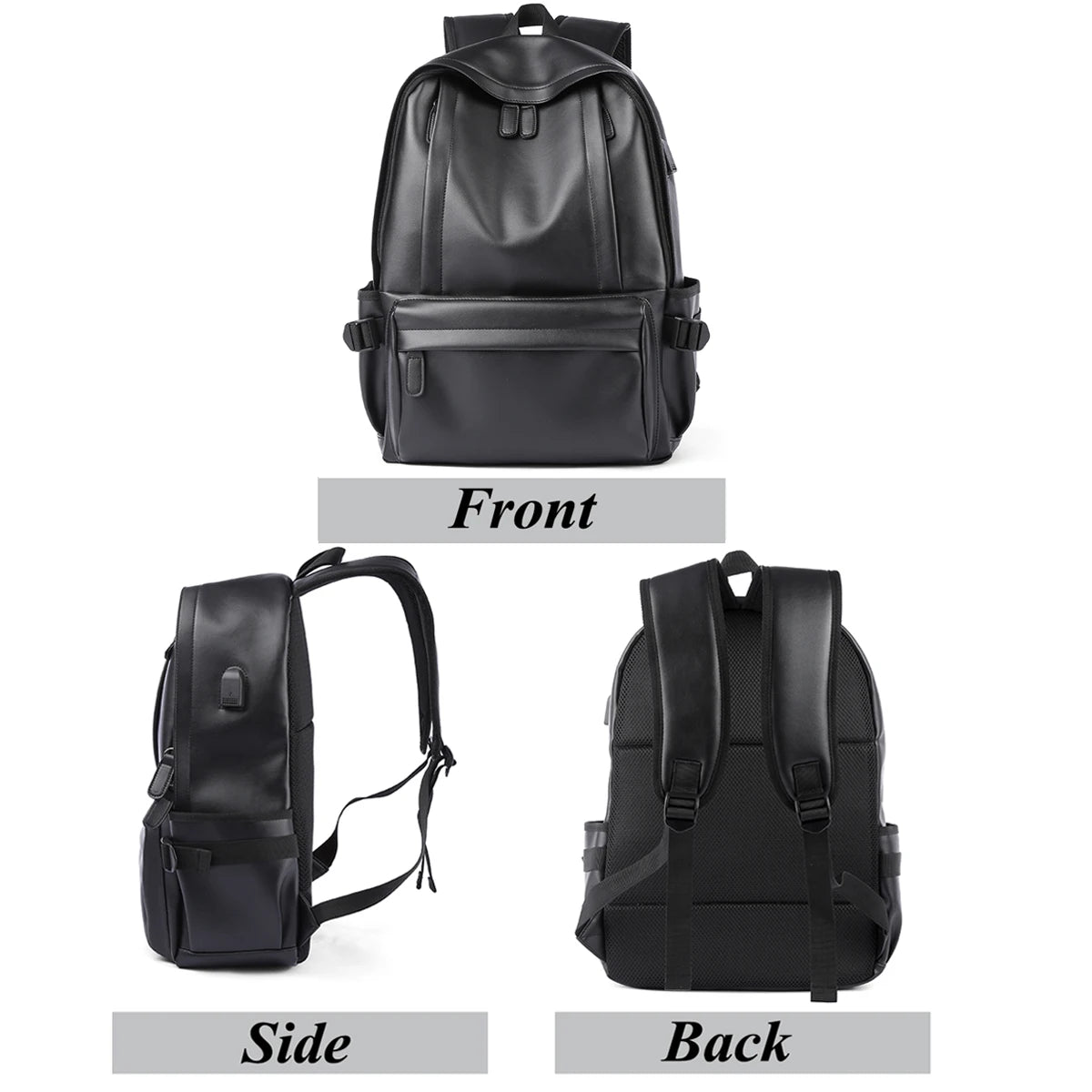 Sac à dos en cuir synthétique avec port USB