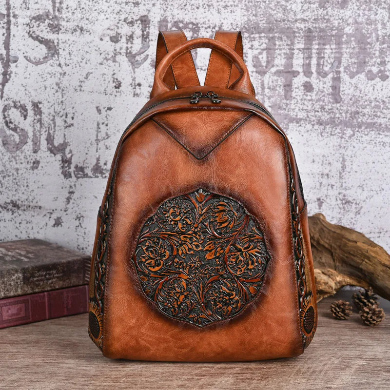 Sac à dos vintage en cuir PU embossé