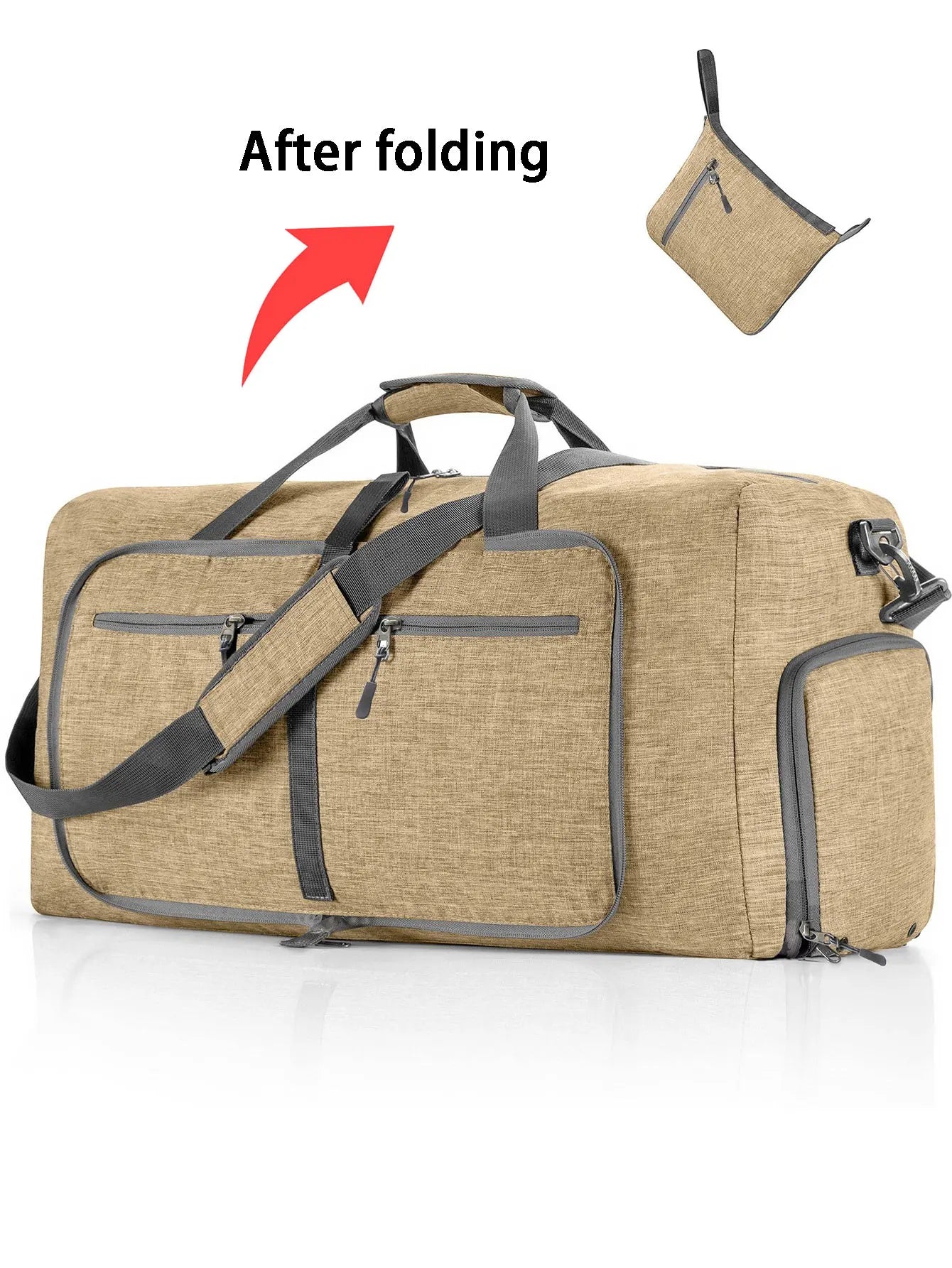 Sac de voyage pliable 65L en polyester avec compartiment chaussures