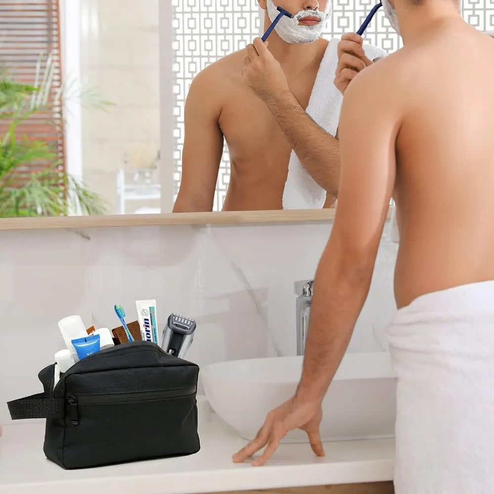 Sac de Toilette Voyage Imperméable Noir avec Poignée Latérale