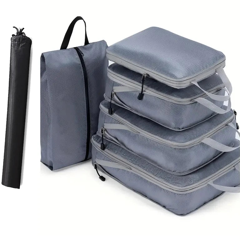 Set de 6 cubes de rangement compressibles avec sac à chaussures intégré, polyester alvéolé résistant