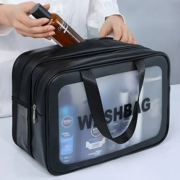Sac de toilette transparent double compartiment, coloris rose