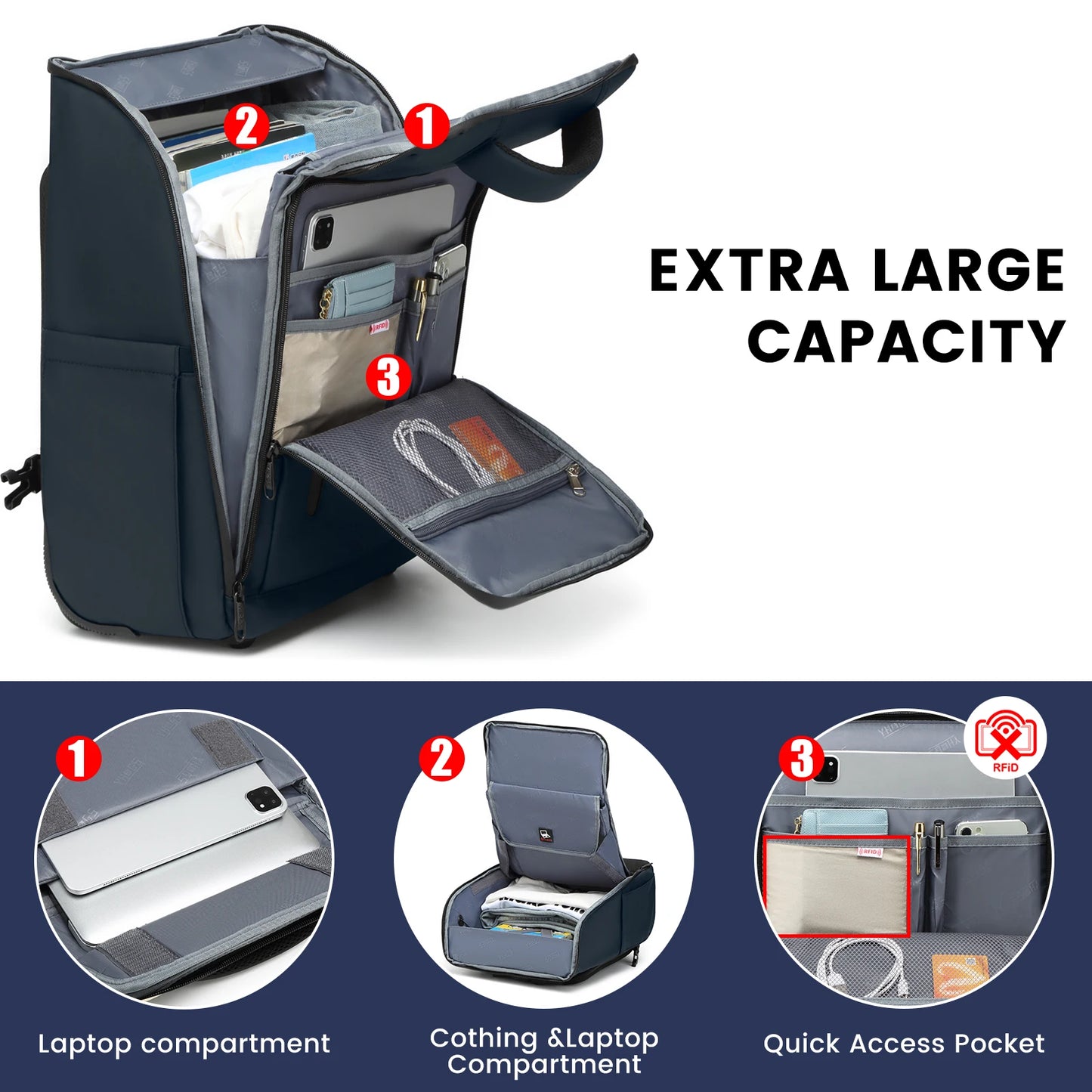 Sac à Dos Business à Roulettes 18" Étanche avec Compartiment Ordinateur Portable