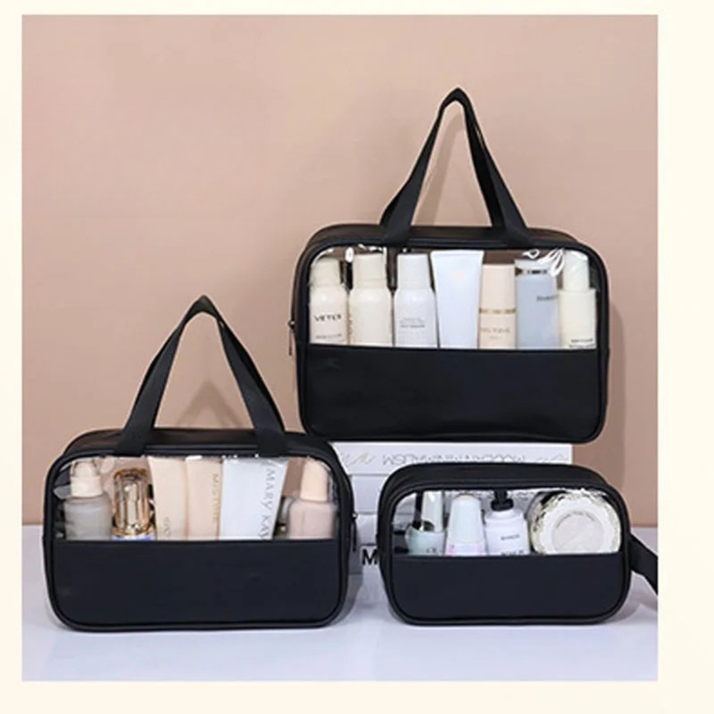 Set de 3 Trousses de Toilette Transparentes en PVC – Sac de Voyage Imperméable Grande Capacité