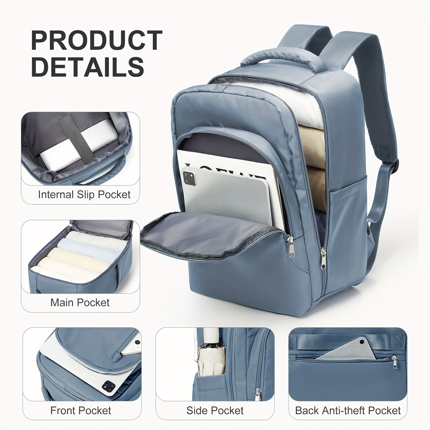 Sac à Dos de Voyage 40×20×25 cm – Compartiment Ordinateur & Multiples Poches